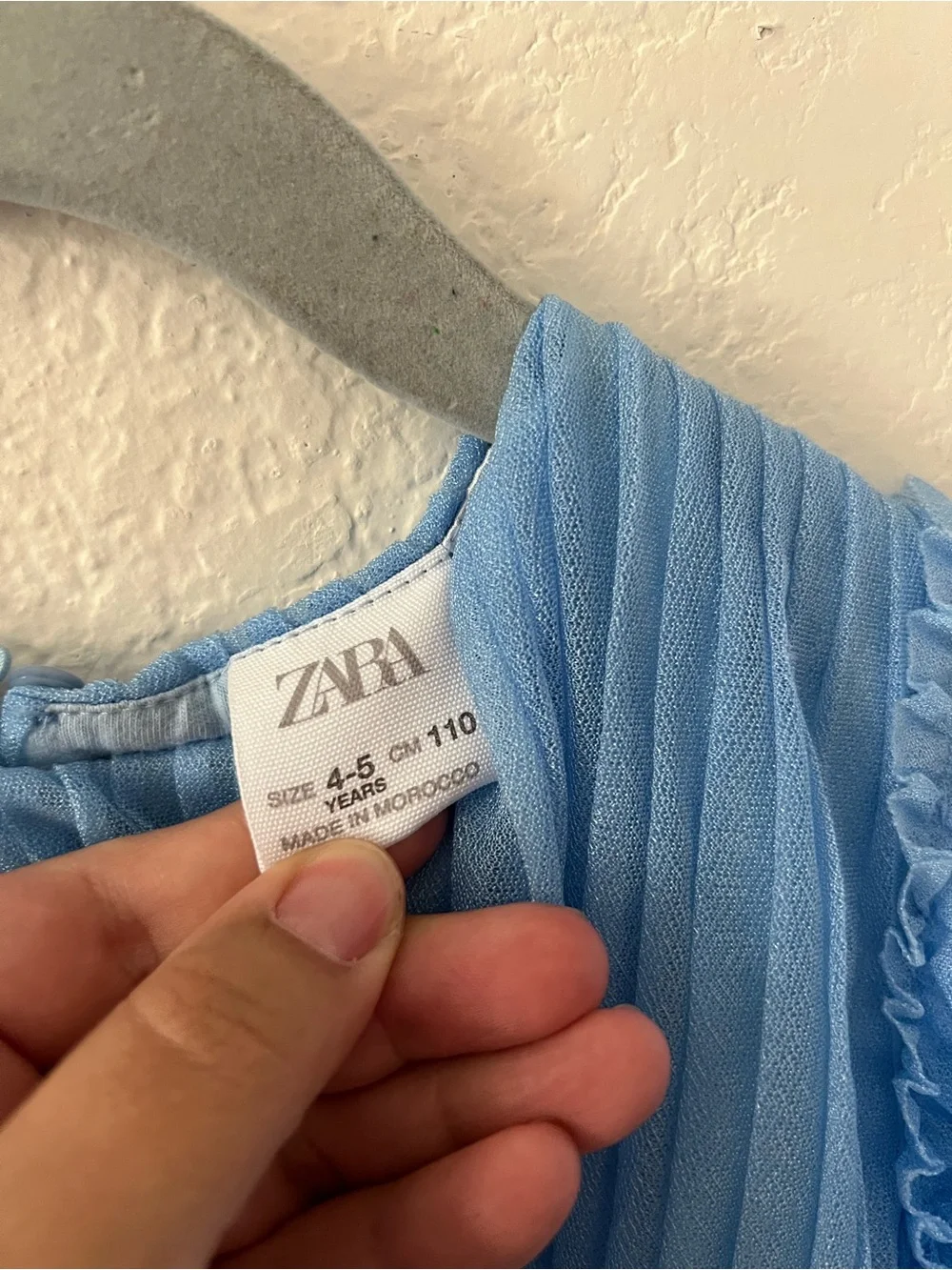 Zara Girls Light Blue Pleated Short-Sleeve Dress Top